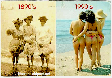 bikini comparison, a century of beachwear, 1890, 1990