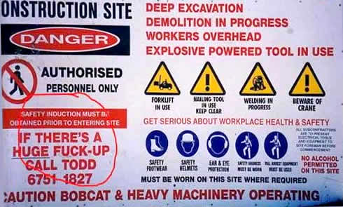 australian construction sign, demolitions warning, workplace safety