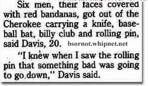 something bad going down, red bandanna, billy club, jeep cherokee
