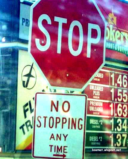 No Stopping Sign, stop sign, flying hook, flying J, truck stop