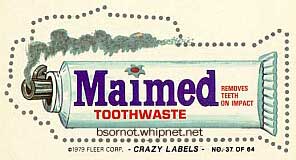 aim toothpaste, maimed, crazy labels, white teeth, bad breath