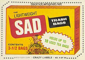 glad bag, tea bag, tea leaves, sad bag, crazy labels, trash bags, plastic bags